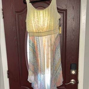 Sleeveless Lace Dress with Pastel Stripes